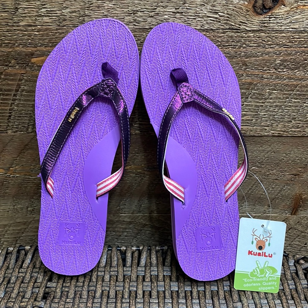 KuaiLu Women’s Flip Flops Lightweight Yoga Mat Thong Sandals Purple Size 8 FINAL